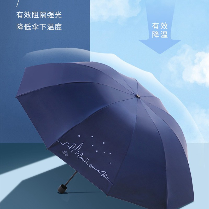 天堂伞 三折晴雨伞61cmX10骨加大加固抗风黑胶防晒男女两用商务伞双人大伞遮阳伞太阳伞 1283