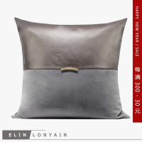 ELIN LONYAIN现代轻奢灰色皮质拼接金属扣装饰靠垫抱枕沙枕