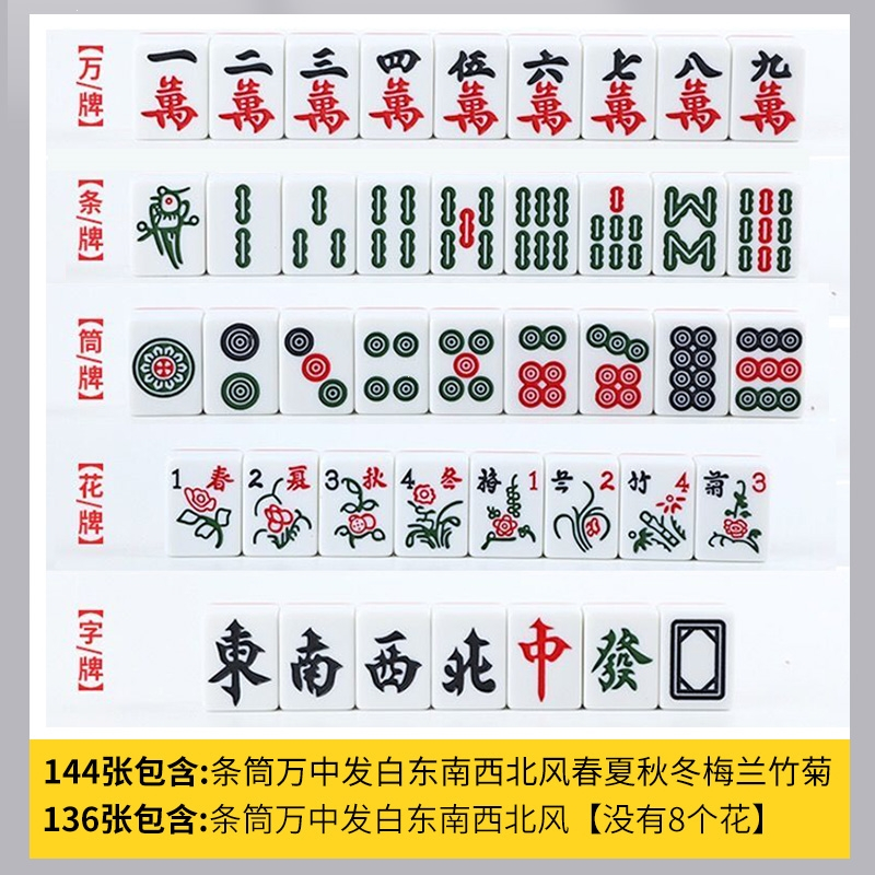 闪电客麻将牌家用手搓中号大号麻将一级品40#42#红中手打麻将牌