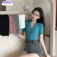 短袖女2020夏季新款时尚韩版法式百搭V领修身显瘦打底衫T恤上潮