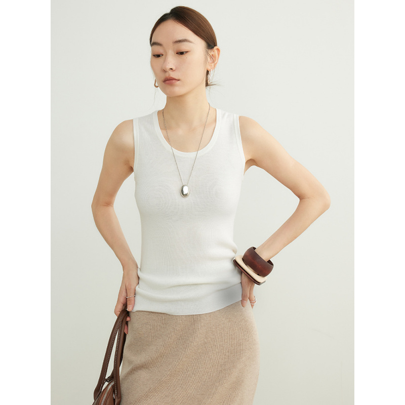 岛津 扬子纱100羊毛背心女25新款无缝内搭低领无袖针织衫春款上衣