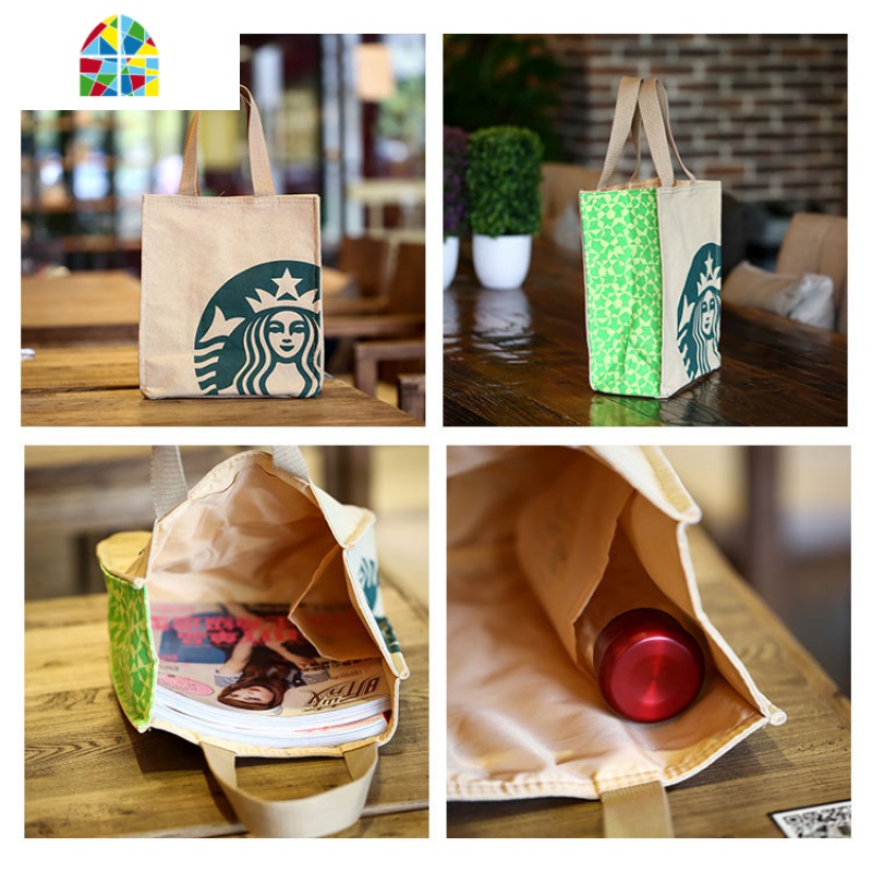 ins日式饭盒袋便当包手拎圆形手提包保温带饭包袋子大号帆布可爱 FENGHOU 卡其色保温便当包高清大图