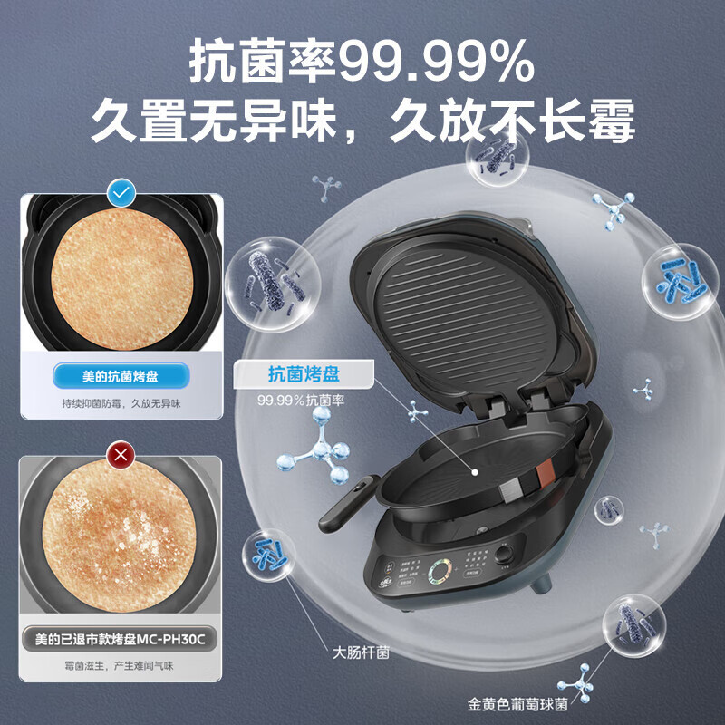美的(Midea)电饼铛MC-JKS3072上下盘可拆家庭用双面加热加深大尺寸烙饼锅煎饼三明治早餐机蒸汽煎烤机电饼档