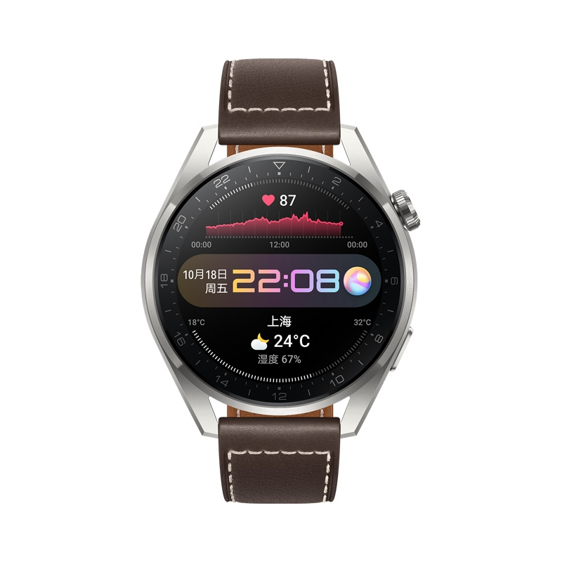 华为/HUAWEI WATCH 3 Pro 48mm 时尚款 棕色真皮表带 智能手表 运动手表 钛金属材质 eSIM独立通话 健康管理 家庭关怀 NFC支付 HarmonyOS 2