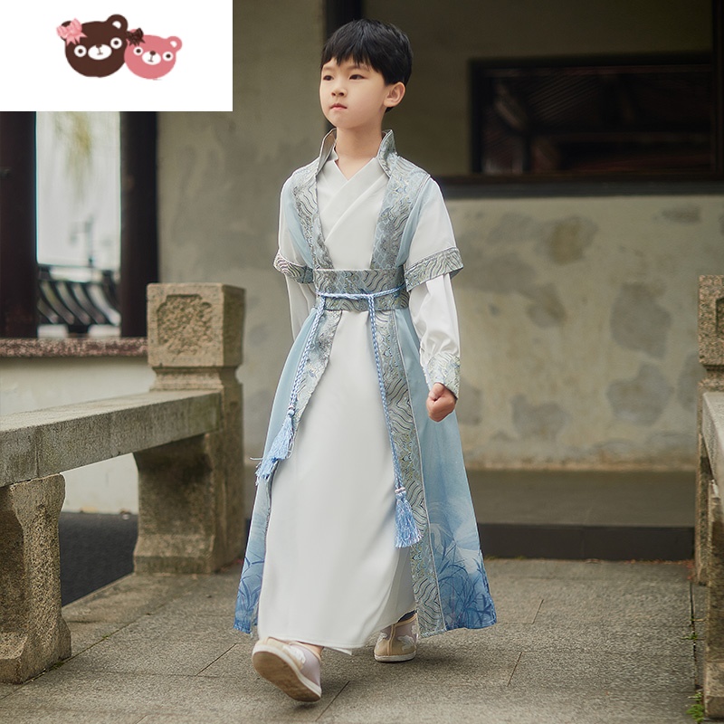 绿彩虹光儿童汉服男童公子侠客薄款武侠风2022春夏季新款古装唐装表演套装