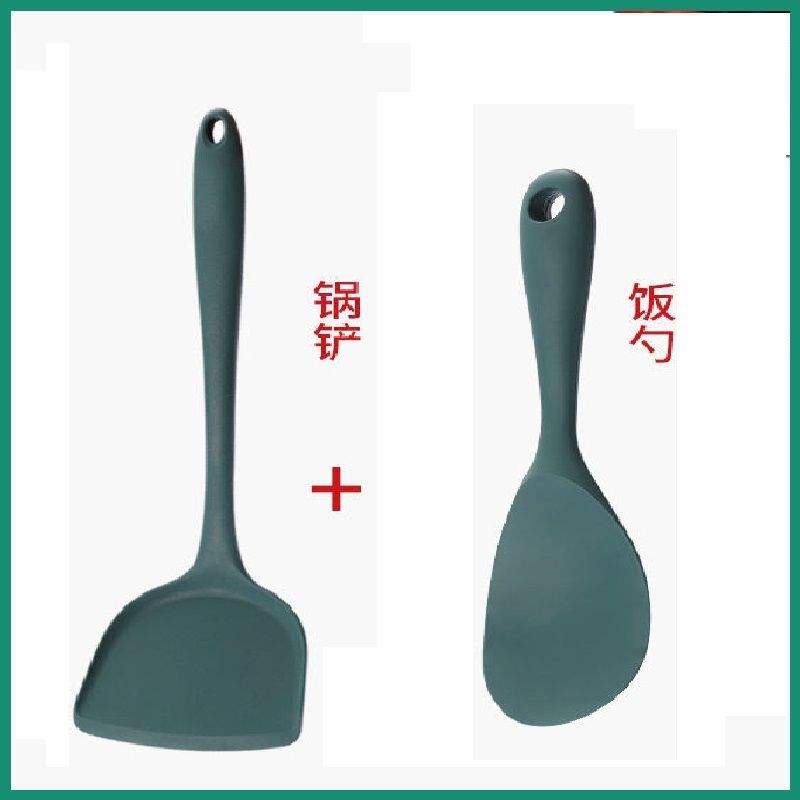 硅胶锅铲不粘锅炒菜铲子汤勺耐高温家用锅铲套装不锅|饭勺+锅铲[复古绿]