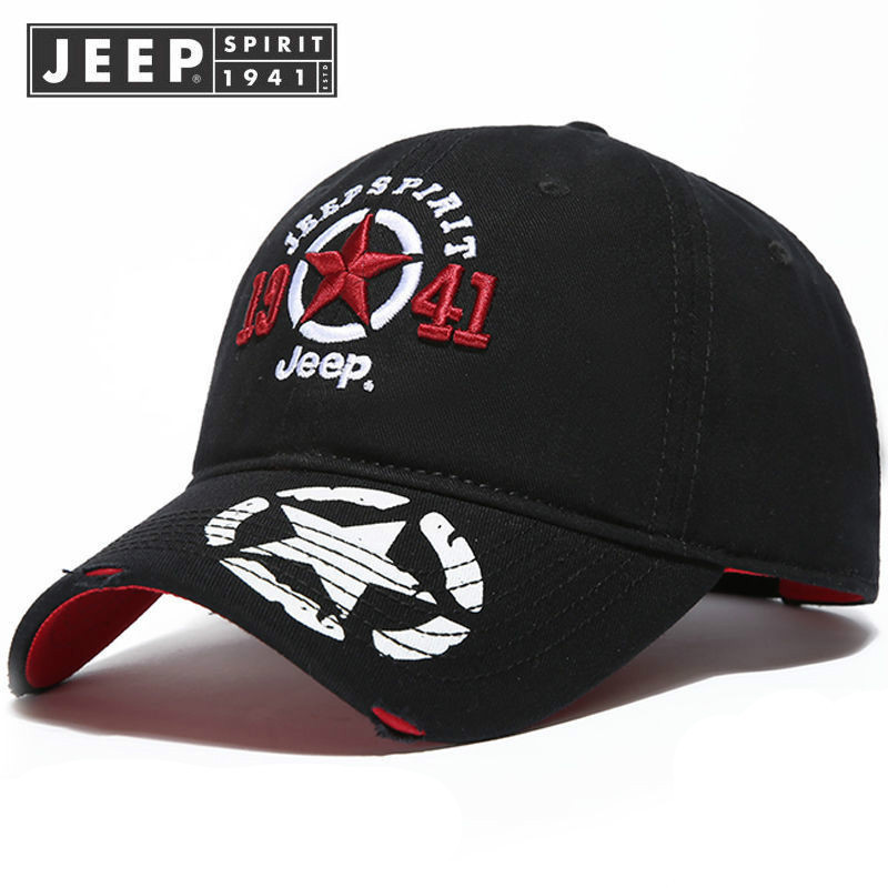吉普棒球帽正品帽子男士鸭舌帽五角星磨破休闲户外遮阳帽视频