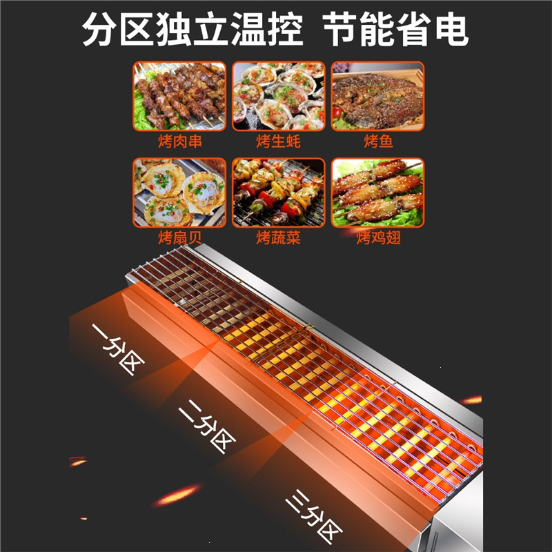 狄丽莫商用电烤炉烧烤炉黑金刚电热烤串机家用电烤羊肉串烤生蚝炉子_1.5米3控烤口125×16厘米