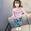 2021宝宝夏装女童刺绣套装九分裤短袖t恤套装韩版洋气儿童两件套 粉红色两件套 80码[建议80cm左右]