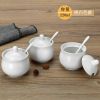[3-4件套]陶瓷调料罐调料盒调味罐调味盒调料盒调味瓶厨房盐罐 鼓型调味罐三个[不带底座] 白瓷款(无花纹)