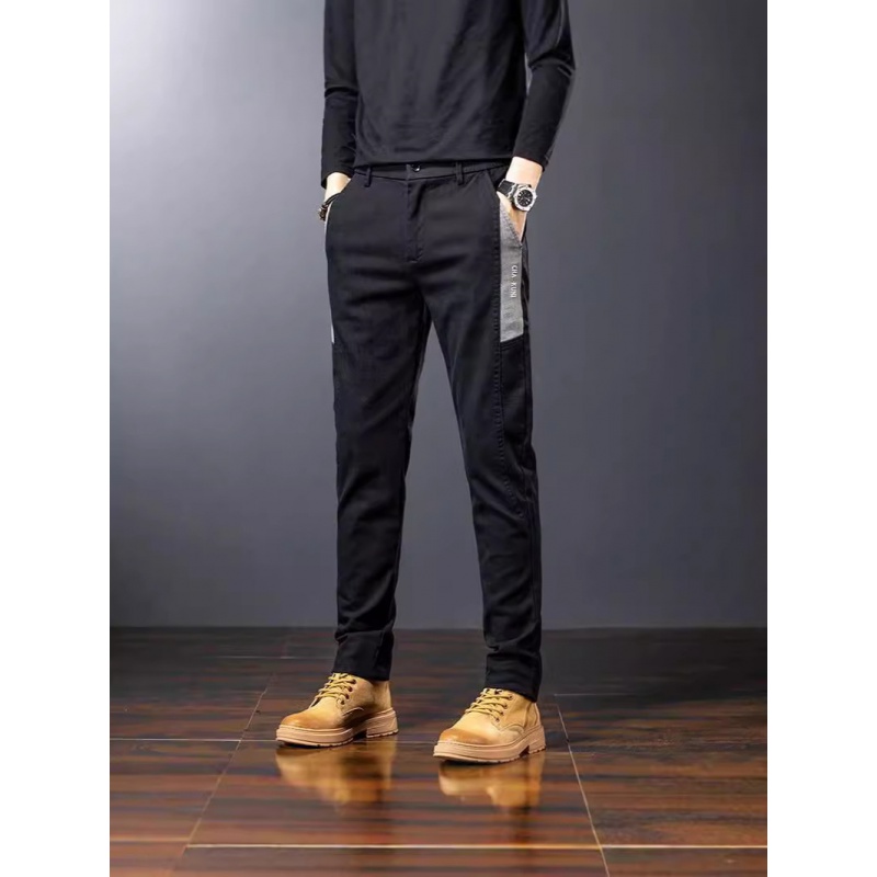 商务休闲裤男秋季时尚潮流拼接韩版直筒修身西裤