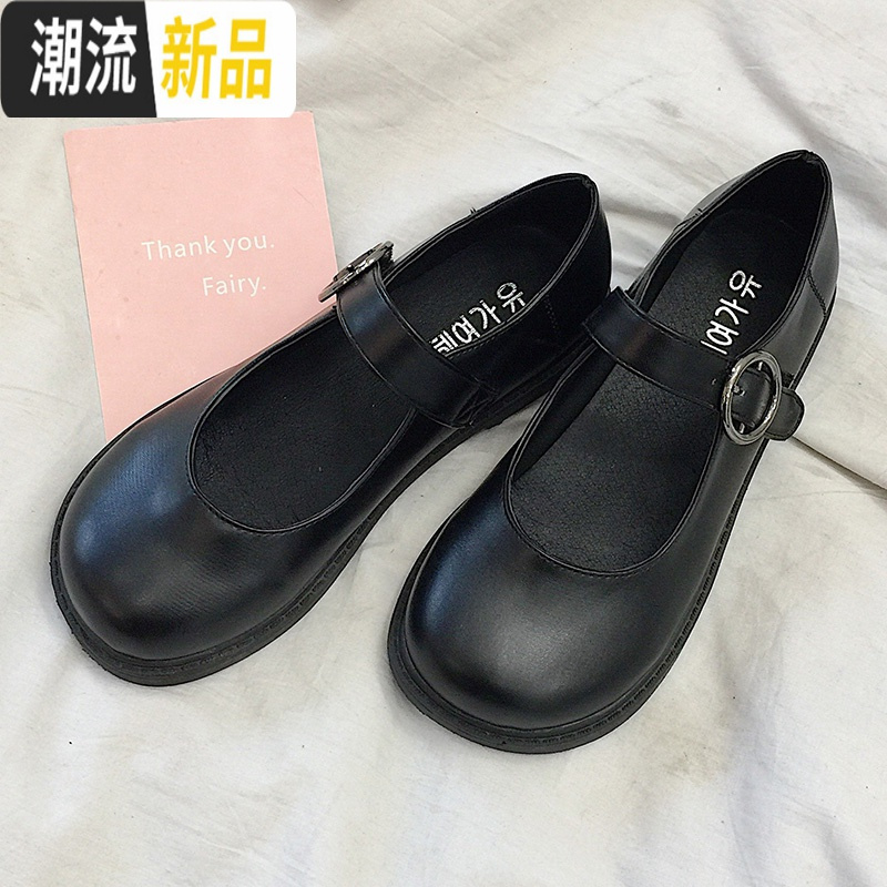 2018春季新款圆头娃娃鞋女韩版复古平底休闲单鞋学生小皮鞋女鞋潮 广赫