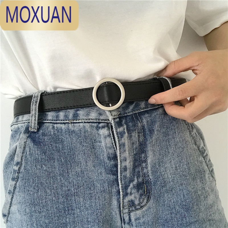 MOXUAN无孔圆扣皮带女韩国简约百搭复古时尚牛仔裤腰带酷学生潮INS风细