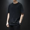亚麻短袖男T恤2020中国风棉麻上衣潮流刺绣半袖唐装夏季宽松汉服 黑色纯色 2XL 145-160斤