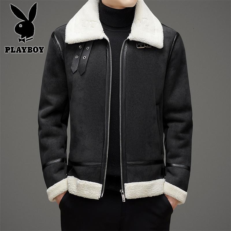 花花公子新款高品质8802皮毛一体皮衣磨毛皮羊羔毛加厚保暖冬季外套男棉衣男