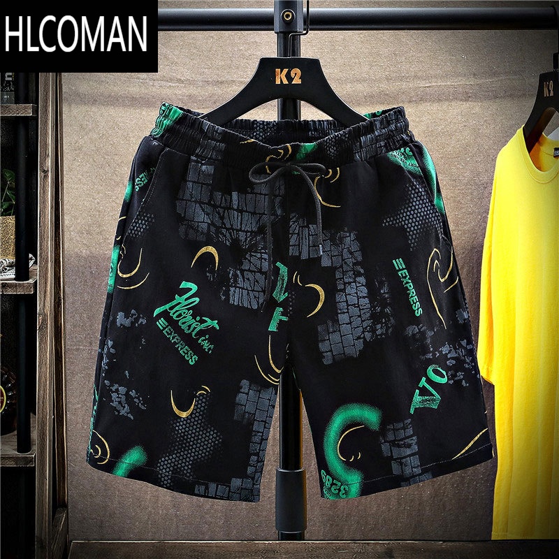 HLCOMAN花短裤男外穿夏季潮牌印花五分裤薄款速干马裤宽松休闲运动沙滩裤
