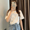 棉质T恤圆领宽松短袖女夏装新款ins小心机白色半袖短款上衣潮