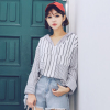 韩都衣舍2018新款女装春装韩版宽松连帽条纹长袖衬衫JM8096蒖