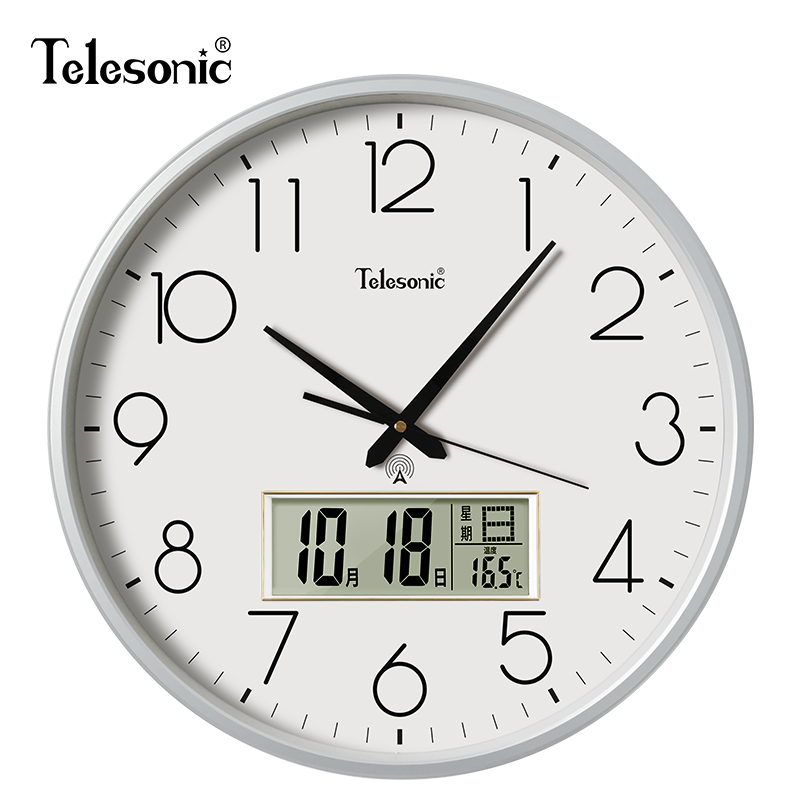 天王星( Telesonic)电波钟大尺寸客厅餐厅挂钟日历静音挂表圆形现代居家简约钟表时尚大气装饰壁挂钟