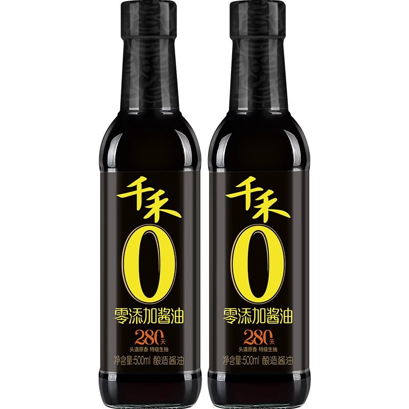 千禾零添加酱油头道原香280天500ml*2酿造特级生抽不加味精无碘