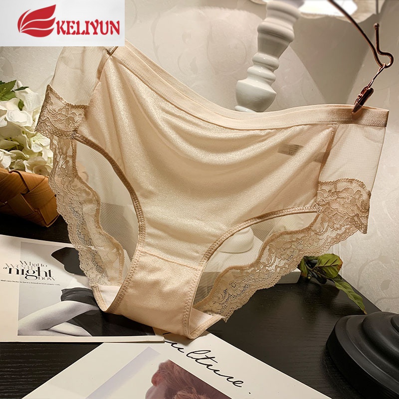可莉允中高腰无痕蕾丝内裤女性感透明舒适网纱三角裤女大码棉裆内裤