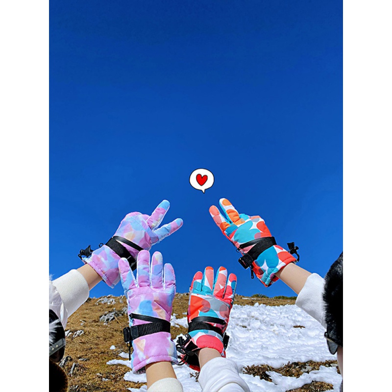 富名洋滑雪手套女冬天保暖防寒男骑车摩托车加绒ins可爱加厚棉防水触屏