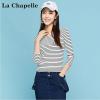 拉夏贝尔puella秋季新款通勤修身七分袖圆领条纹T恤女20009240