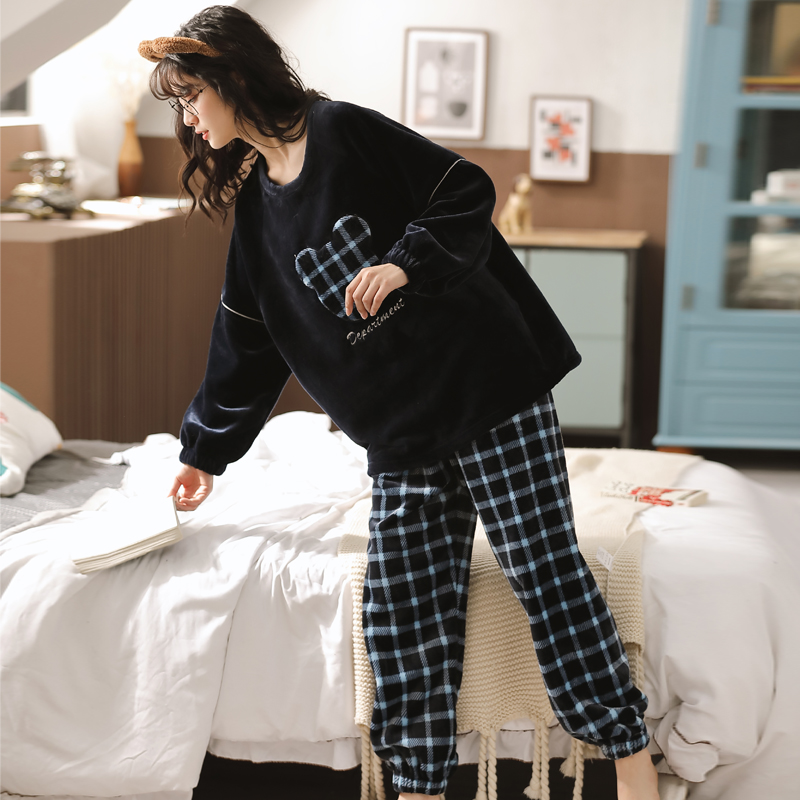 可莉允睡衣女秋冬珊瑚绒加厚保暖法兰绒可外穿家居服套装冬季2020年新款睡衣