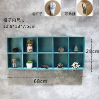 复古乡村壁饰收纳陈列架展示柜可悬挂咖啡厅卧室墙面装饰品创意 三维工匠 蓝色空10格带背板送钉