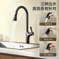 箭牌卫浴(ARROW)厨房水龙头不锈钢黑色坐式方形360度陶瓷阀芯龙头冷热通用可旋转 防溅头水龙头双功能出水抽拉式水龙头