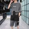 梵克公牛牌工装套装男夏季流帅气青少年学生半袖体恤男装衣服休闲宽松五分袖圆领卫衣时尚男套装