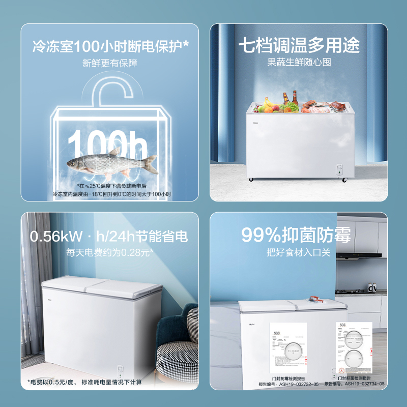 海尔(Haier)215升家用商用卧式冰柜冷柜小冰箱 双温双箱 断电保护 3D逆循环速冷 节能省电 FCD-215SEA高清大图