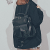 双肩包女2021新款韩版时尚百搭潮休闲pu软皮质学生书包大容量背包 黑色