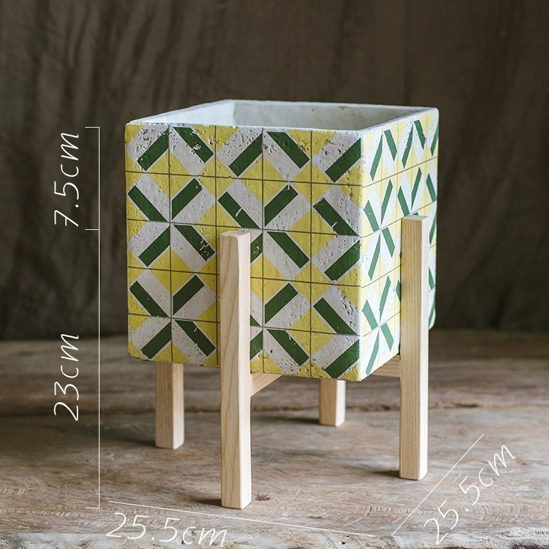 家柏饰(CORATED)氧气系列方体水泥花器花盆花瓶装饰收纳摆件清新艺术风格 A白蜡木架套装,打孔请备注 大