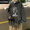 HLCOMAN加绒加厚卫衣男美式水洗设计感小众oversize连帽外套ins潮牌