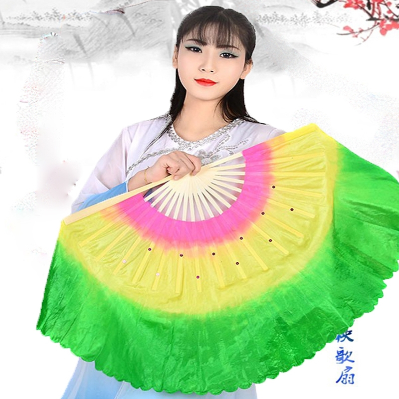 法耐(FANAI)扇子舞蹈扇广场舞东北大秧歌双面18骨三色渐变广场跳舞扇一对_18骨31飘20蓝黄大红左右手一对