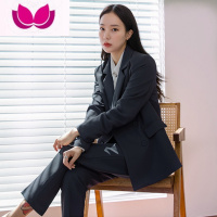 七斓教师面试西装套装女大学生职业答辩正装女时尚气质西服工作气 S90-100斤 黑色春秋款外套+裤子