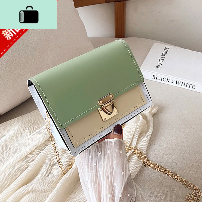 pu包包女2020新款网红女学生韩版百搭链条包斜挎单肩包撞色小方包NEW LAKE女士单肩包