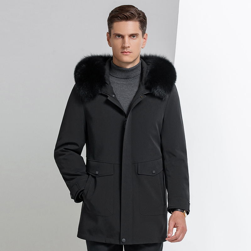 【内胆可脱 新年送礼】冬装海宁皮草派克服男水貂内胆狐狸毛领皮草外套男中长款派克服男整貂内胆皮草大衣黄金貂绒男士外套尼克服 9168黑色防水送狐狸毛领 XL/180