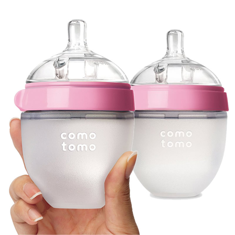 进口美国可么多么(como tomo)婴儿全硅胶宽口径防摔奶瓶 150ml红色高清大图