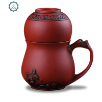 紫砂杯快客杯一壶一杯过滤泡茶杯1人功夫茶具陶瓷五福盖杯喝茶杯 封后 天地盖杯(仿古红)