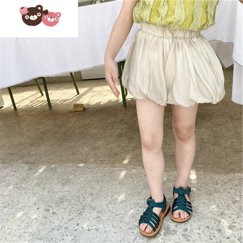绿彩虹光2022夏装女宝宝女童短裤儿童百搭时髦洋气花苞裤泡泡裤透气柔软 裤子