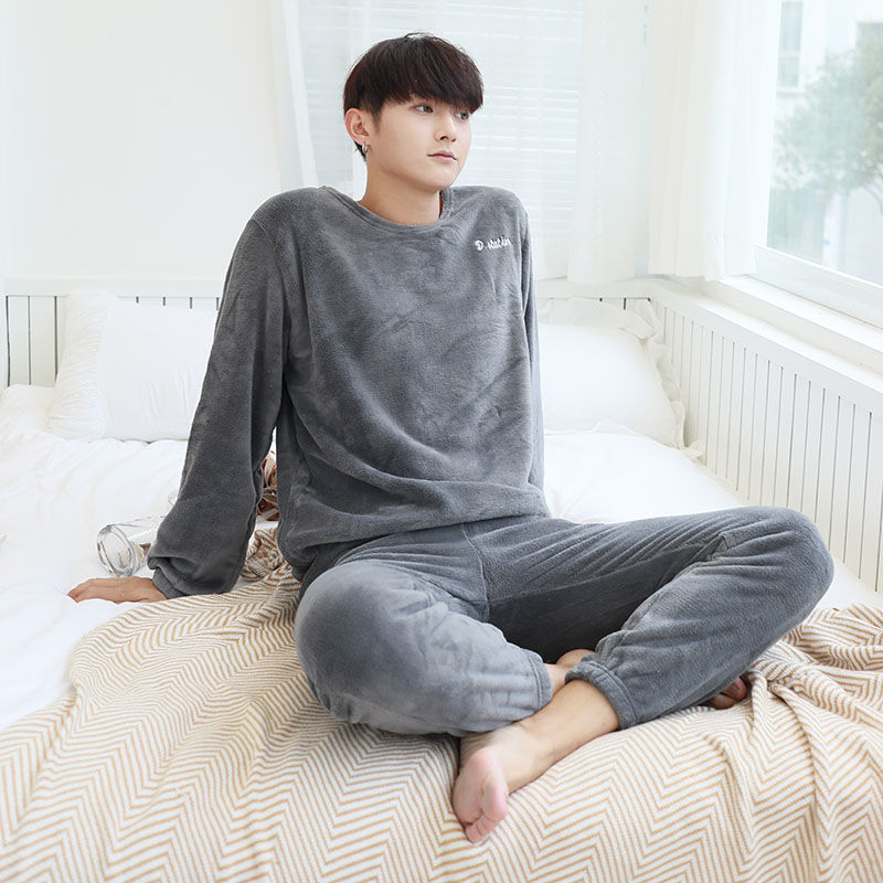 保暖睡衣男士暖暖套装秋冬季加绒加厚大码珊瑚绒家居服休闲两件套