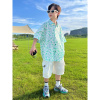 男童夏装衬衫套装2025新款儿童夏季短袖中大童夏款帅气男孩衣服潮