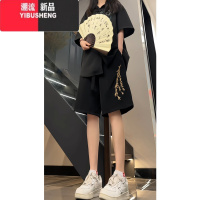 YIBUSHENG胖mm新中式国风刺绣冰丝裤子女季薄款宽松显瘦休闲长裤大码女女 3XL170-190斤 黑色短裤