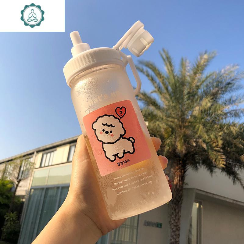 磨砂水杯简约清新森系带吸管玻璃杯便携可爱少女杯子创意个性潮流 封后 透明围巾500ml送运费险