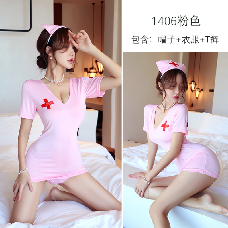 长夜漫漫情趣内衣性感透视内衣制服诱惑护士装角色扮演套装女1406 粉色 均码(80-120斤)