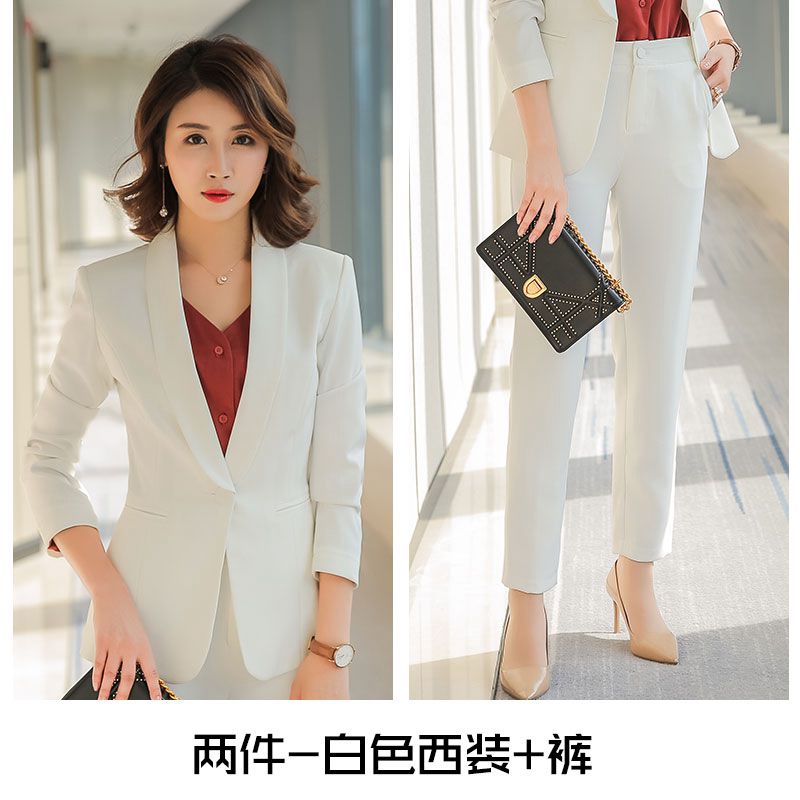 套装秋冬新款两件套大码女装正装商务套裤显瘦ol套裙白色工作服晚礼服