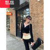 YIBUSHENG黑色西装裤休闲裤女早春芭蕾风裤子低腰窄版修身微喇叭裤阔腿长裤