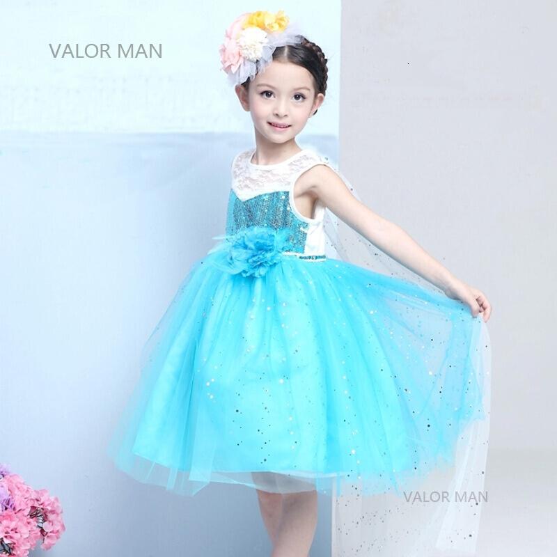爱莎冰雪奇缘公主裙艾莎夏季演出服爱沙连衣裙子女童礼服裙蓝色